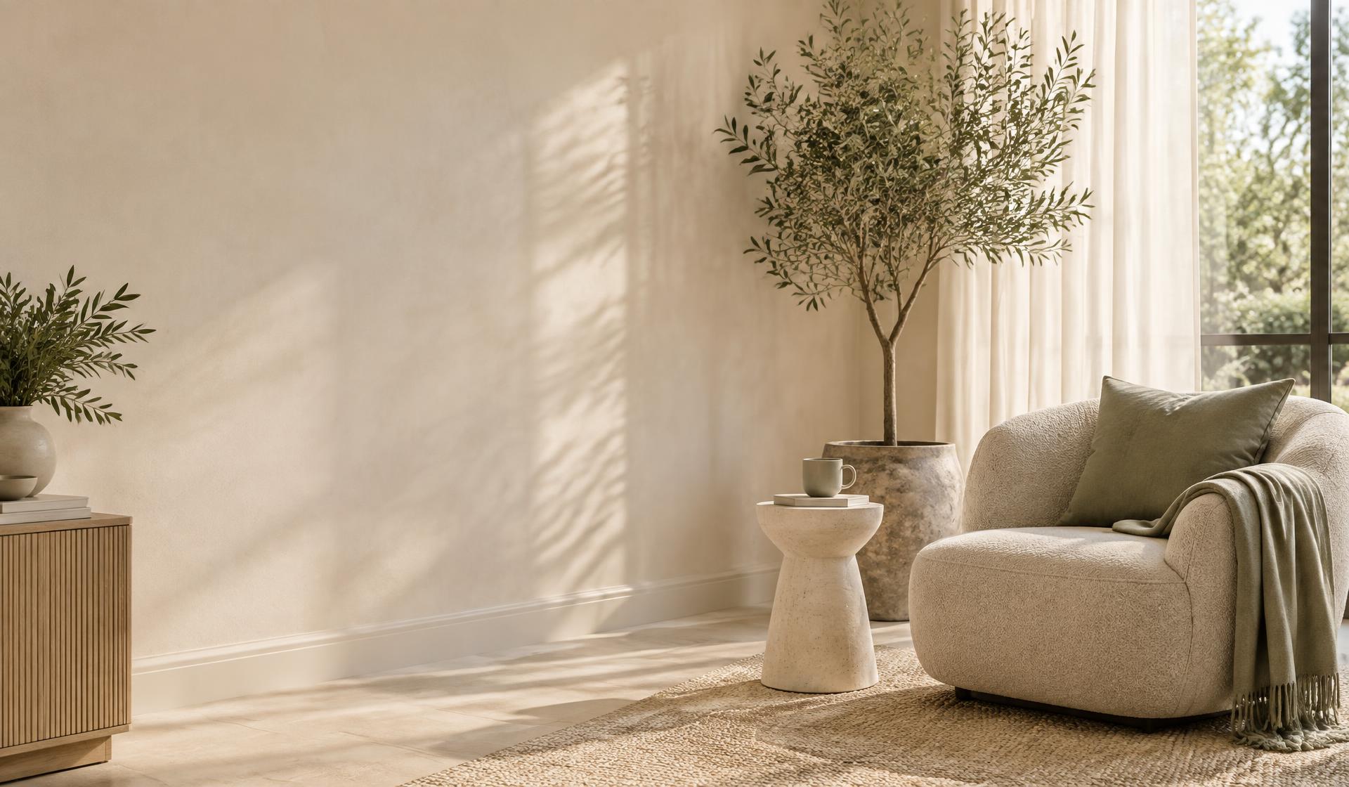 Illustrative ReVibe consultation room, with natural daylight, a comfortable chair and olive tree